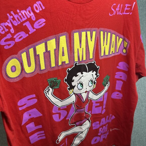 Vintage XL Betty Boop T-Shirt Tee Short Sleeve Outta My Way Sale Red 1999 Money - Picture 10 of 13